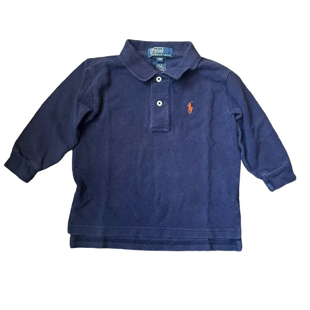 Polo by Ralph Lauren Boy's 12M Long Sleeve Navy Polo Shirt